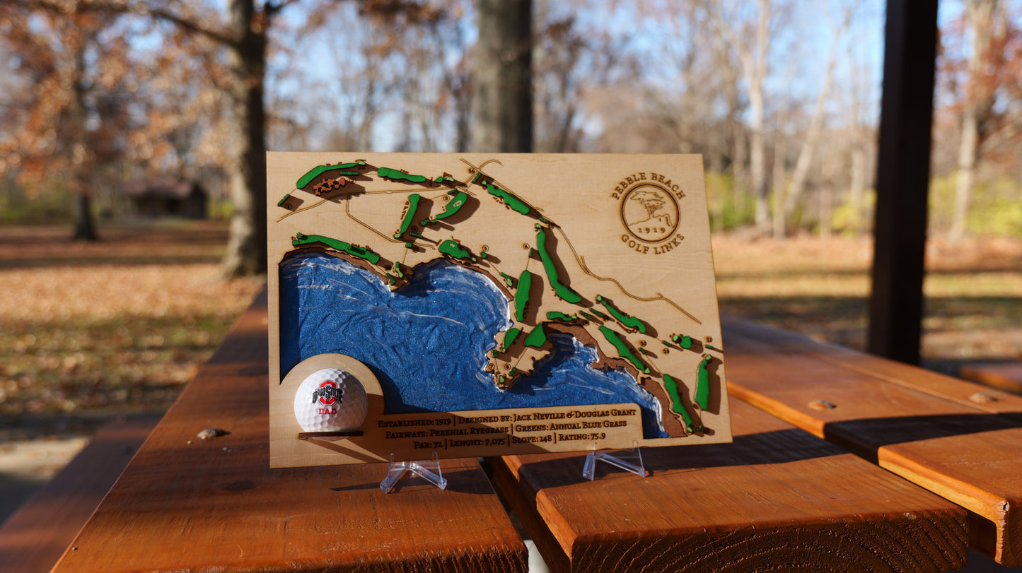 Custom 3D Wooden Golf Course Map Sign, Hand-Crafted Course Layout Wall Art