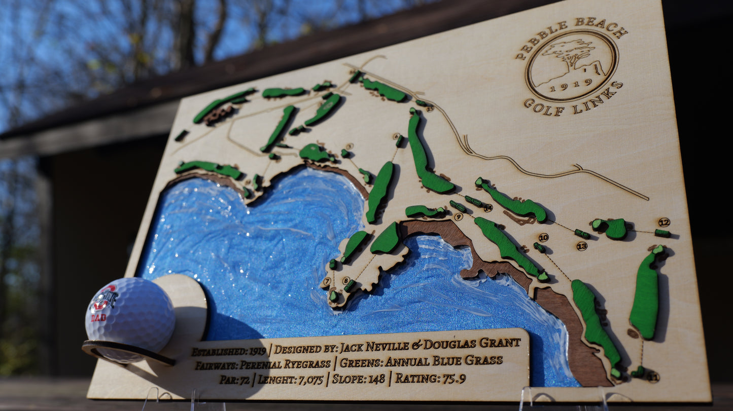 Custom 3D Wooden Golf Course Map Sign, Hand-Crafted Course Layout Wall Art