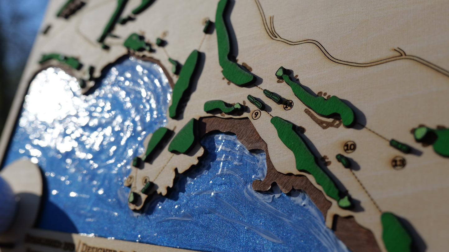 Custom 3D Wooden Golf Course Map Sign, Hand-Crafted Course Layout Wall Art