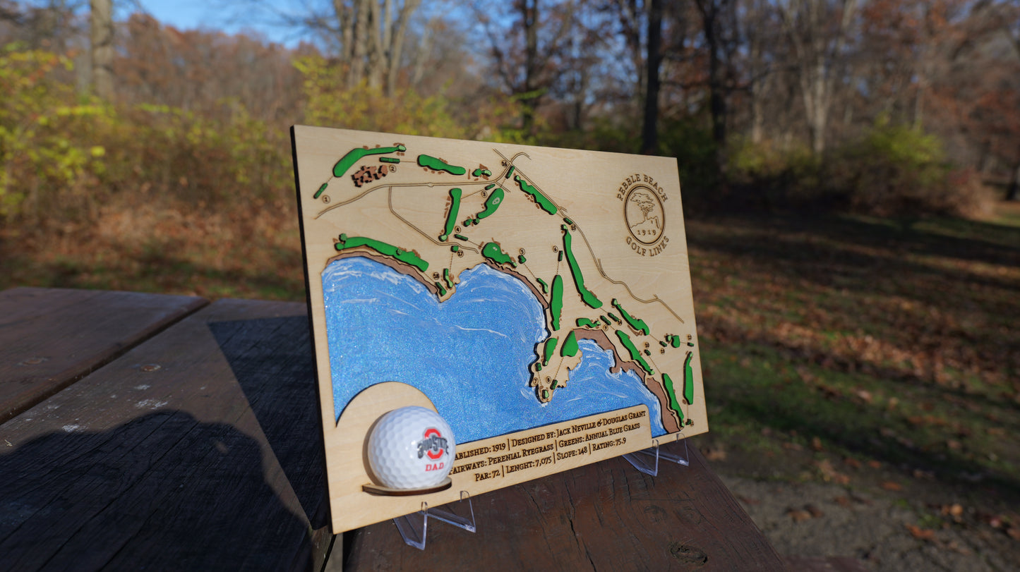 Custom 3D Wooden Golf Course Map Sign, Hand-Crafted Course Layout Wall Art