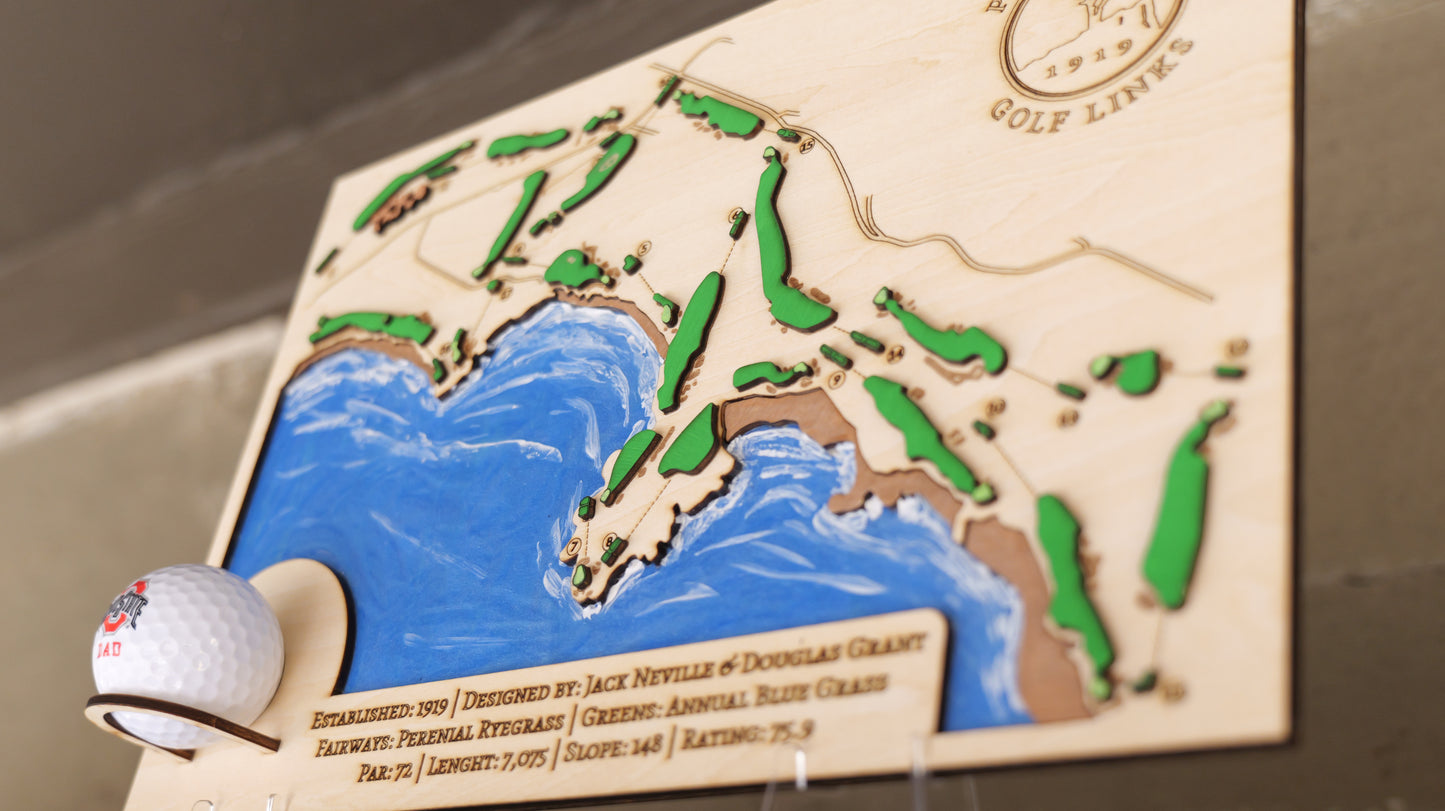 Custom 3D Wooden Golf Course Map Sign, Hand-Crafted Course Layout Wall Art