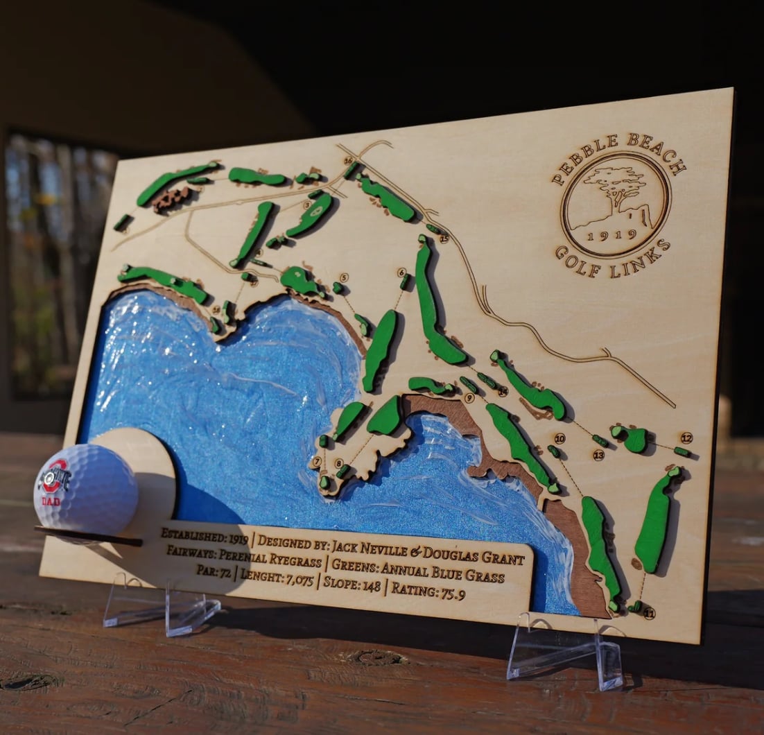 Custom 3D Wooden Golf Course Map Sign, Hand-Crafted Course Layout Wall Art